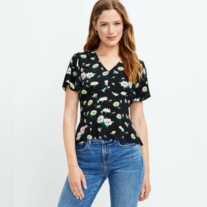 Loft Floral Flutter Sleeve V-Neck Top